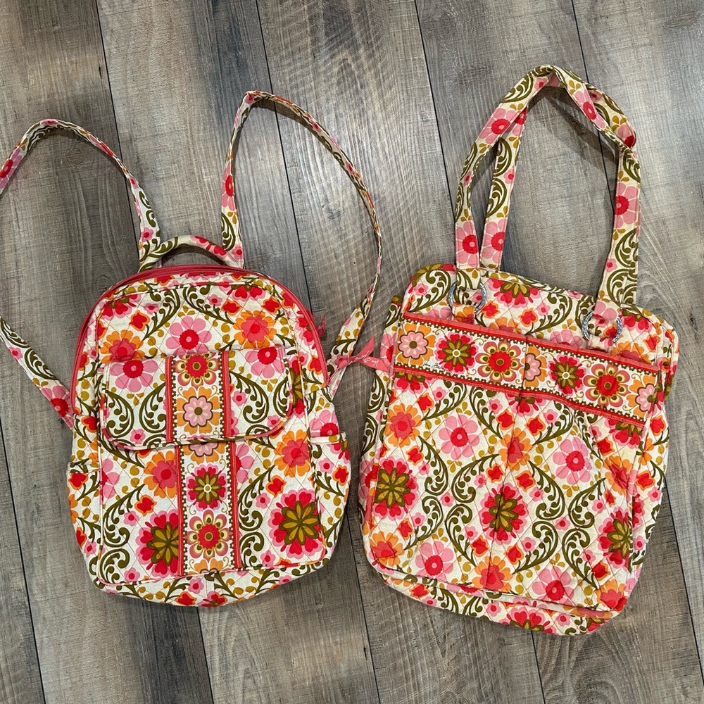 Vera Bradley Medium Toggle Tote & Backpack Folkloric Quilted Floral Set Retired
